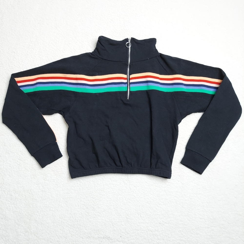 Sky and Sparrow Boutique Cropped Sweatshirt Medium Black Rainbow O-ring 1/4 Zip